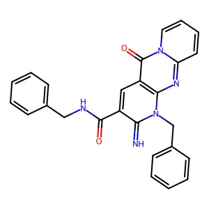 N,1-dibenzyl-2-imino-5-oxo-1,5-dihydro-2H-dipyrido[1,2-a:2',3'-d]pyrimidine-3-carboxamide structure