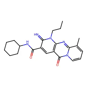 N-cyclohexyl-2-imino-10-methyl-5-oxo-1-propyl-1,5-dihydro-2H-dipyrido[1,2-a:2',3'-d]pyrimidine-3-carboxamide structure