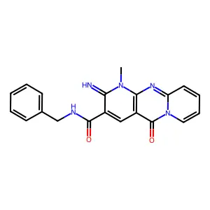 (2-imino-1-methyl-5-oxo(1,6-dihydropyridino[1,2-a]pyridino[2,3-d]pyrimidin-3-y l))-N-benzylcarboxamide structure