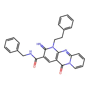 N-benzyl-6-imino-2-oxo-7-(2-phenylethyl)-1,7,9-triazatricyclo[8.4.0.0^{3,8}]tetradeca-3(8),4,9,11,13-pentaene-5-carboxamide structure