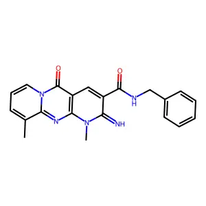 (2-imino-1,10-dimethyl-5-oxo(1,6-dihydropyridino[2,3-d]pyridino[1,2-a]pyrimidi n-3-yl))-N-benzylcarboxamide structure