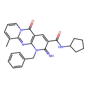 1-benzyl-N-cyclopentyl-2-imino-10-methyl-5-oxo-2,5-dihydro-1H-dipyrido[1,2-a:2',3'-d]pyrimidine-3-carboxamide structure