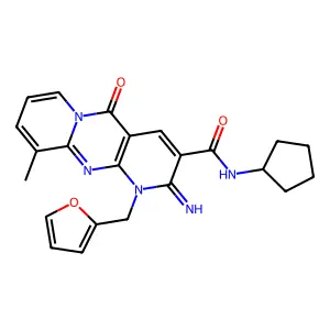 N-cyclopentyl[1-(2-furylmethyl)-2-imino-10-methyl-5-oxo(1,6-dihydropyridino[2, 3-d]pyridino[1,2-a]pyrimidin-3-yl)]carboxamide structure