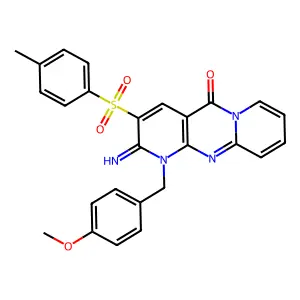 2-imino-1-(4-methoxybenzyl)-3-tosyl-1H-dipyrido[1,2-a:2',3'-d]pyrimidin-5(2H)-one structure