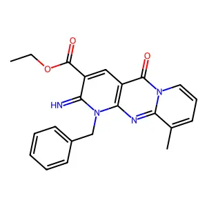 ethyl 1-benzyl-2-imino-10-methyl-5-oxo-2,5-dihydro-1H-dipyrido[1,2-a:2',3'-d]pyrimidine-3-carboxylate structure