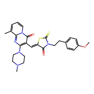 3-[(Z)-{3-[2-(4-methoxyphenyl)ethyl]-4-oxo-2-thioxo-1,3-thiazolidin-5-ylidene}methyl]-9-methyl-2-(4-methylpiperazin-1-yl)-4H-pyrido[1,2-a]pyrimidin-4-one structure