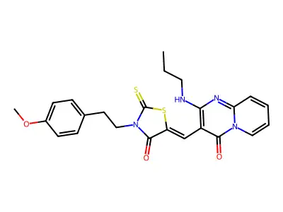 3-[(Z)-{3-[2-(4-methoxyphenyl)ethyl]-4-oxo-2-thioxo-1,3-thiazolidin-5-ylidene}methyl]-2-(propylamino)-4H-pyrido[1,2-a]pyrimidin-4-one structure
