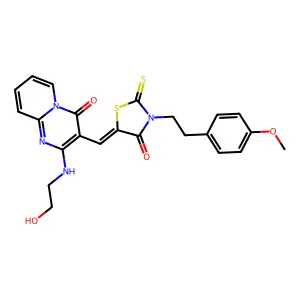 2-[(2-hydroxyethyl)amino]-3-[(Z)-{3-[2-(4-methoxyphenyl)ethyl]-4-oxo-2-thioxo-1,3-thiazolidin-5-ylidene}methyl]-4H-pyrido[1,2-a]pyrimidin-4-one structure