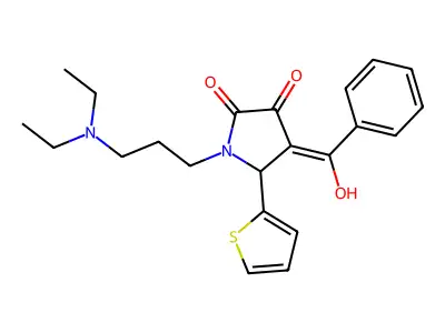 1-(3-diethylaminopropyl)-4-(hydroxy-phenyl-methylidene)-5-thiophen-2-yl-pyrrolidine-2,3-dione structure
