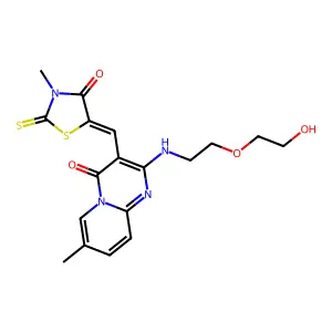 (Z)-5-((2-((2-(2-hydroxyethoxy)ethyl)amino)-7-methyl-4-oxo-4H-pyrido[1,2-a]pyrimidin-3-yl)methylene)-3-methyl-2-thioxothiazolidin-4-one structure
