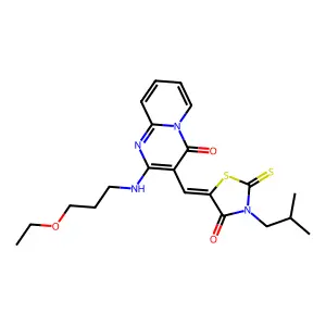 2-[(3-ethoxypropyl)amino]-3-{(Z)-[3-(2-methylpropyl)-4-oxo-2-thioxo-1,3-thiazolidin-5-ylidene]methyl}-4H-pyrido[1,2-a]pyrimidin-4-one structure