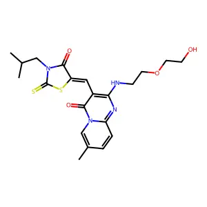 2-{[2-(2-hydroxyethoxy)ethyl]amino}-7-methyl-3-{(Z)-[3-(2-methylpropyl)-4-oxo-2-thioxo-1,3-thiazolidin-5-ylidene]methyl}-4H-pyrido[1,2-a]pyrimidin-4-one structure