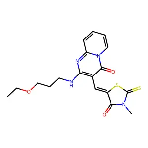 2-[(3-ethoxypropyl)amino]-3-[(Z)-(3-methyl-4-oxo-2-thioxo-1,3-thiazolidin-5-ylidene)methyl]-4H-pyrido[1,2-a]pyrimidin-4-one structure