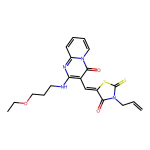 2-[(3-ethoxypropyl)amino]-3-{(Z)-[4-oxo-3-(prop-2-en-1-yl)-2-thioxo-1,3-thiazolidin-5-ylidene]methyl}-4H-pyrido[1,2-a]pyrimidin-4-one structure