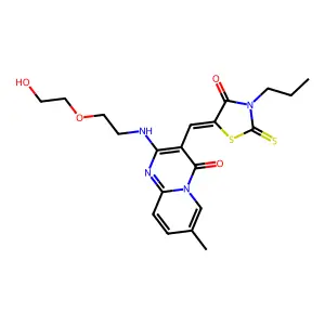 2-{[2-(2-hydroxyethoxy)ethyl]amino}-7-methyl-3-[(Z)-(4-oxo-3-propyl-2-thioxo-1,3-thiazolidin-5-ylidene)methyl]-4H-pyrido[1,2-a]pyrimidin-4-one structure