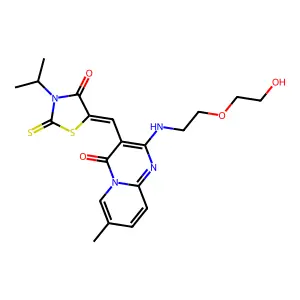 (Z)-5-((2-((2-(2-hydroxyethoxy)ethyl)amino)-7-methyl-4-oxo-4H-pyrido[1,2-a]pyrimidin-3-yl)methylene)-3-isopropyl-2-thioxothiazolidin-4-one structure