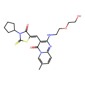 3-[(Z)-(3-cyclopentyl-4-oxo-2-thioxo-1,3-thiazolidin-5-ylidene)methyl]-2-{[2-(2-hydroxyethoxy)ethyl]amino}-7-methyl-4H-pyrido[1,2-a]pyrimidin-4-one structure