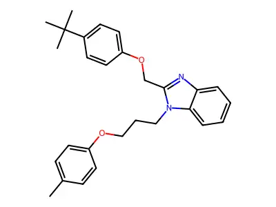 2-((4-(tert-butyl)phenoxy)methyl)-1-(3-(p-tolyloxy)propyl)-1H-benzo[d]imidazole structure