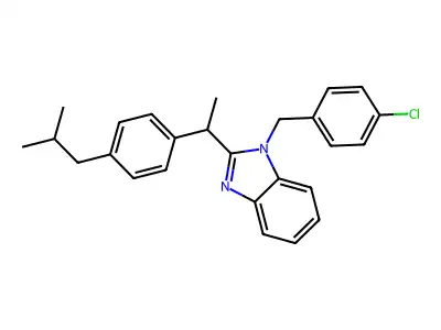 1-[(4-Chlorophenyl)methyl]-2-{[4-(2-methylpropyl)phenyl]ethyl}benzimidazole structure