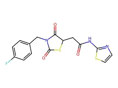2-[3-(4-fluorobenzyl)-2,4-dioxo-1,3-thiazolidin-5-yl]-N-(1,3-thiazol-2-yl)acetamide structure