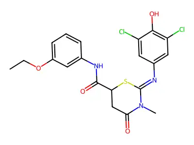2-(3,5-dichloro-4-hydroxyphenyl)imino-N-(3-ethoxyphenyl)-3-methyl-4-oxo-1,3-thiazinane-6-carboxamide structure