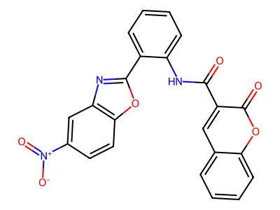 N-[2-(5-nitro-1,3-benzoxazol-2-yl)phenyl]-2-oxochromene-3-carboxamide structure