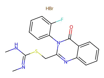N,N'-Dimethyl-S-(3-(2-fluorophenyl)-4(3H)-oxoquinazolin-2-ylmethyl)thiouronium bromide structure