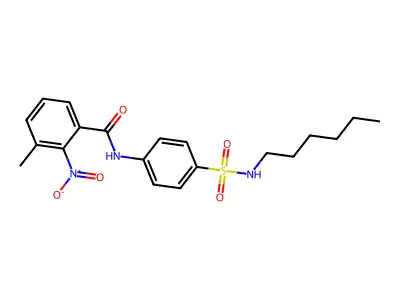 N-[4-(hexylsulfamoyl)phenyl]-3-methyl-2-nitro-benzamide structure