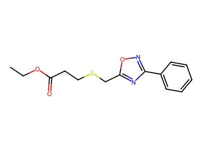 Propanoic acid, 3-(((3-phenyl-1,2,4-oxadiazol-5-yl)methyl)thio)-, ethyl ester structure