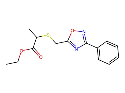 Ethyl 2-(S-(3-phenyl-1,2,4-oxadiazol-5-yl)methyl)thiopropionate structure