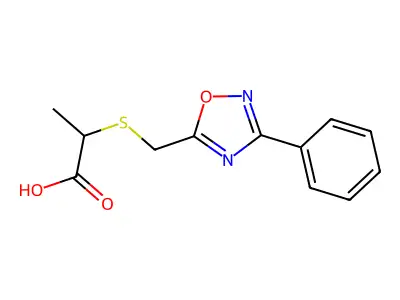Propanoic acid, 2-(((3-phenyl-1,2,4-oxadiazol-5-yl)methyl)thio)-, (+-)- structure