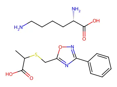 L-Lysine, mono(2-(((3-phenyl-1,2,4-oxadiazol-5-yl)methyl)thio)propanoate) structure