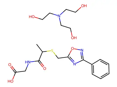 Triethanolamine, 2-((S-(3-phenyl-1,2,4-oxadiazol-5-yl)methyl)thiopropionyl)glycinate structure