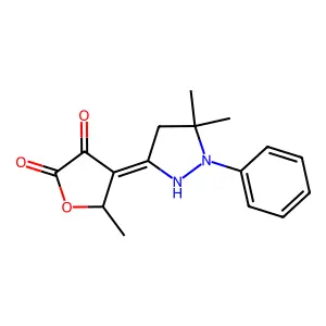 4-(5,5-Dimethyl-1-phenylpyrazolidin-3-ylidene)-5-methyloxolane-2,3-dione structure