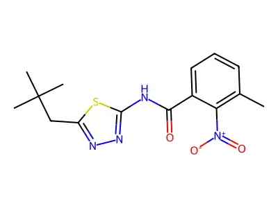 N-[5-(2,2-dimethylpropyl)-1,3,4-thiadiazol-2-yl]-3-methyl-2-nitrobenzamide structure