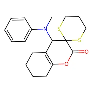 4'-(N-methylanilino)spiro[1,3-dithiane-2,3'-5,6,7,8-tetrahydro-4H-chromene]-2'-one structure