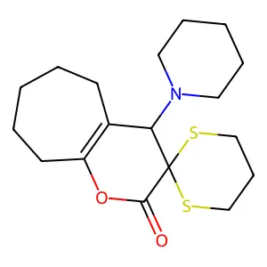 4'-piperidin-1-ylspiro[1,3-dithiane-2,3'-4,5,6,7,8,9-hexahydrocyclohepta[b]pyran]-2'-one structure