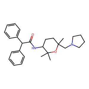 2,2-diphenyl-N-[2,2,6-trimethyl-6-(pyrrolidin-1-ylmethyl)oxan-3-yl]acetamide structure