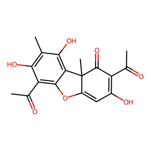 (9bS)-2,6-diacetyl-7,9-dihydroxy-8,9b-dimethyldibenzofuran-1,3-dione structure