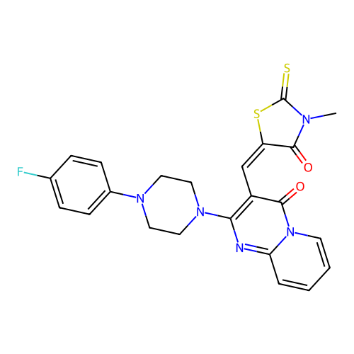 (E)-5-((2-(4-(4-fluorophenyl)piperazin-1-yl)-4-oxo-4H-pyrido[1,2-a]pyrimidin-3-yl)methylene)-3-methyl-2-thioxothiazolidin-4-one structure