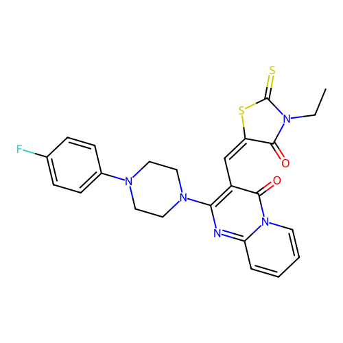 (E)-3-ethyl-5-((2-(4-(4-fluorophenyl)piperazin-1-yl)-4-oxo-4H-pyrido[1,2-a]pyrimidin-3-yl)methylene)-2-thioxothiazolidin-4-one structure