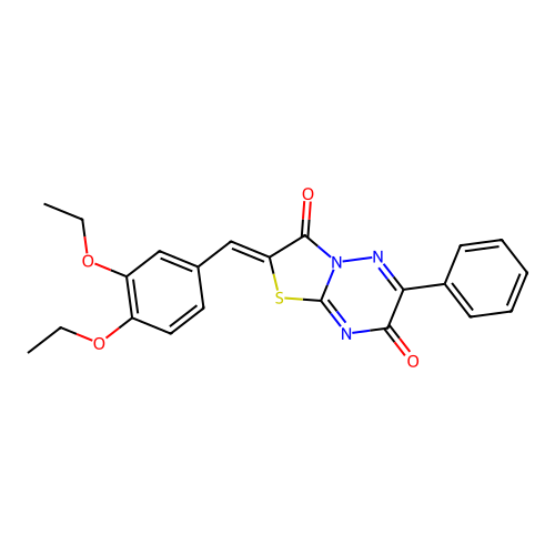 (Z)-2-(3,4-diethoxybenzylidene)-6-phenyl-2H-thiazolo[3,2-b][1,2,4]triazine-3,7-dione structure