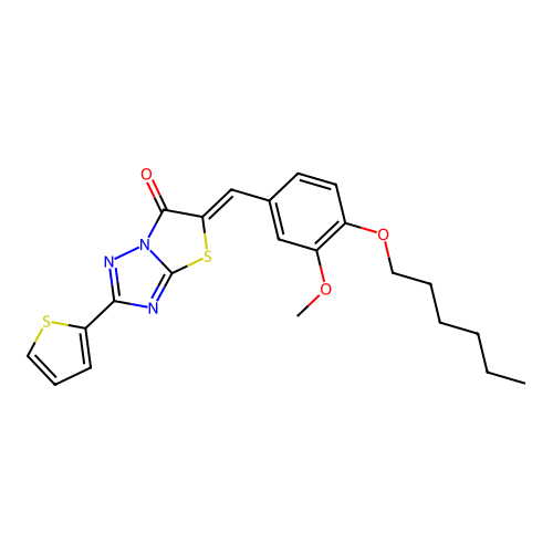 (Z)-5-(4-(hexyloxy)-3-methoxybenzylidene)-2-(thiophen-2-yl)thiazolo[3,2-b][1,2,4]triazol-6(5H)-one structure