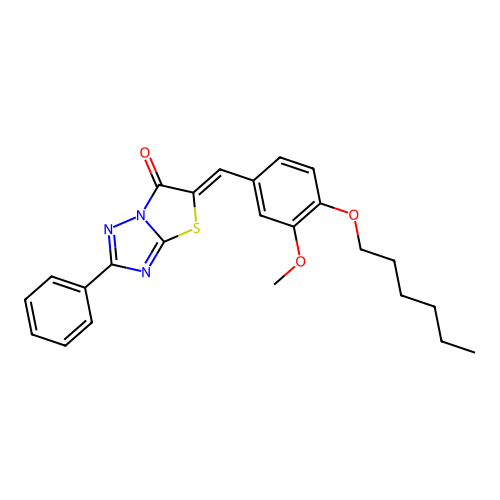 (Z)-5-(4-(hexyloxy)-3-methoxybenzylidene)-2-phenylthiazolo[3,2-b][1,2,4]triazol-6(5H)-one structure