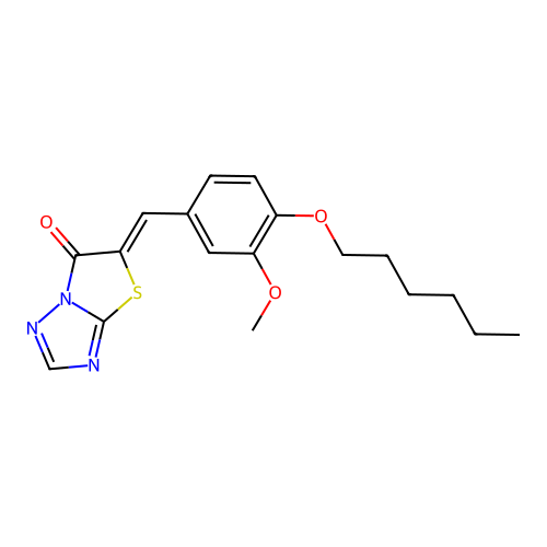 (Z)-5-(4-(hexyloxy)-3-methoxybenzylidene)thiazolo[3,2-b][1,2,4]triazol-6(5H)-one structure