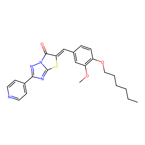(Z)-5-(4-(hexyloxy)-3-methoxybenzylidene)-2-(pyridin-4-yl)thiazolo[3,2-b][1,2,4]triazol-6(5H)-one structure