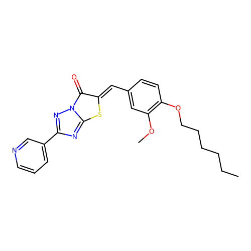 (Z)-5-(4-(hexyloxy)-3-methoxybenzylidene)-2-(pyridin-3-yl)thiazolo[3,2-b][1,2,4]triazol-6(5H)-one structure