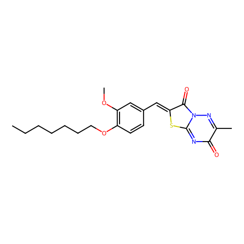 (2Z)-2-[(4-heptoxy-3-methoxyphenyl)methylidene]-6-methyl-[1,3]thiazolo[3,2-b][1,2,4]triazine-3,7-dione structure