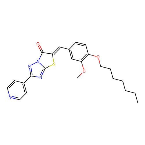 (Z)-5-(4-(heptyloxy)-3-methoxybenzylidene)-2-(pyridin-4-yl)thiazolo[3,2-b][1,2,4]triazol-6(5H)-one structure