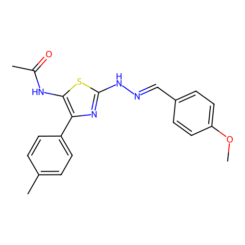 (E)-N-(2-(2-(4-methoxybenzylidene)hydrazinyl)-4-(p-tolyl)thiazol-5-yl)acetamide structure